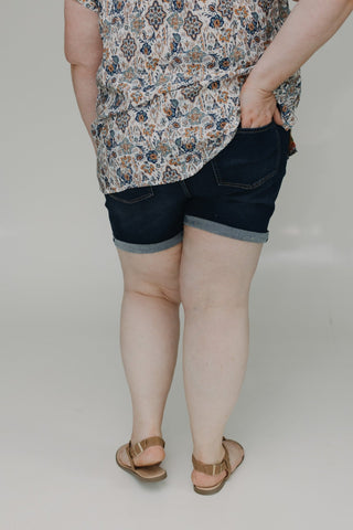 BUTTON FLY CUFFED SHORTS IN DARK INDIGO - Love Marlow