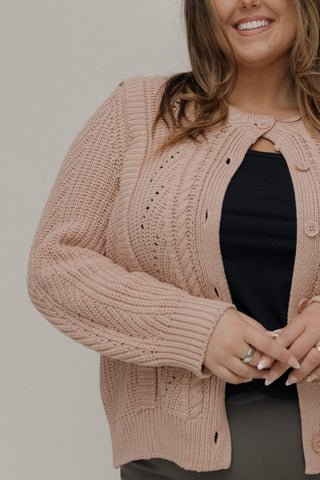 BUTTON FRONT CABLE KNIT CARDIGAN IN GREY ROSE - Love Marlow