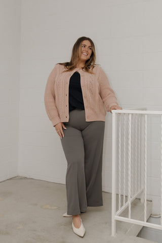 BUTTON FRONT CABLE KNIT CARDIGAN IN GREY ROSE - Love Marlow