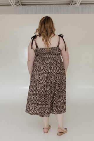 BUTTON FRONT CORDUROY MIDI DRESS WITH VELVET BOW STRAPS - Love Marlow