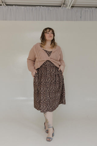 BUTTON FRONT CORDUROY MIDI DRESS WITH VELVET BOW STRAPS - Love Marlow