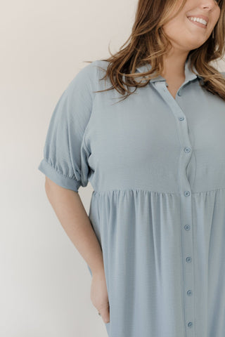 Button Front Tiered Dress – Chambray Mist - Love Marlow