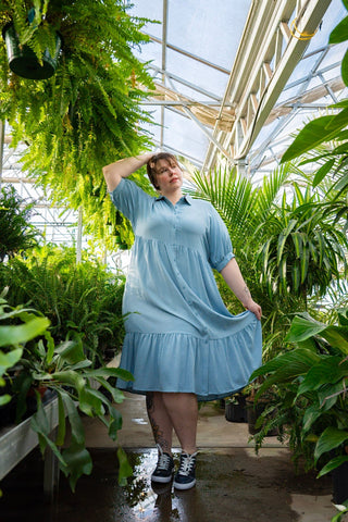 Button Front Tiered Dress – Chambray Mist - Love Marlow