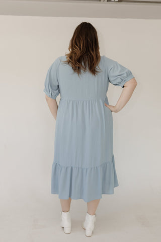 Button Front Tiered Dress – Chambray Mist - Love Marlow