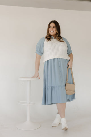 Button Front Tiered Dress – Chambray Mist - Love Marlow