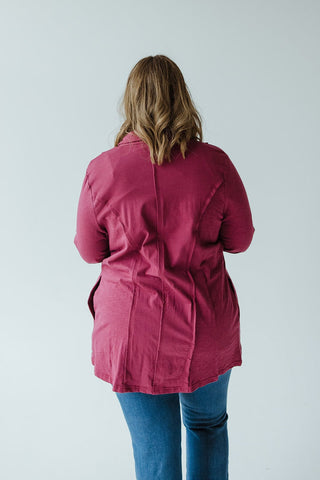 BUTTON - UP BLOUSE WITH RAW SEAM DETAILS IN CRANBERRY - Love Marlow