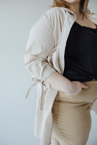 BUTTON - UP COLLARED TUNIC BLOUSE IN SAND - Love Marlow
