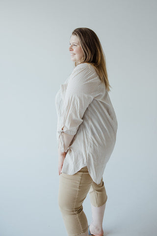 BUTTON - UP COLLARED TUNIC BLOUSE IN SAND - Love Marlow