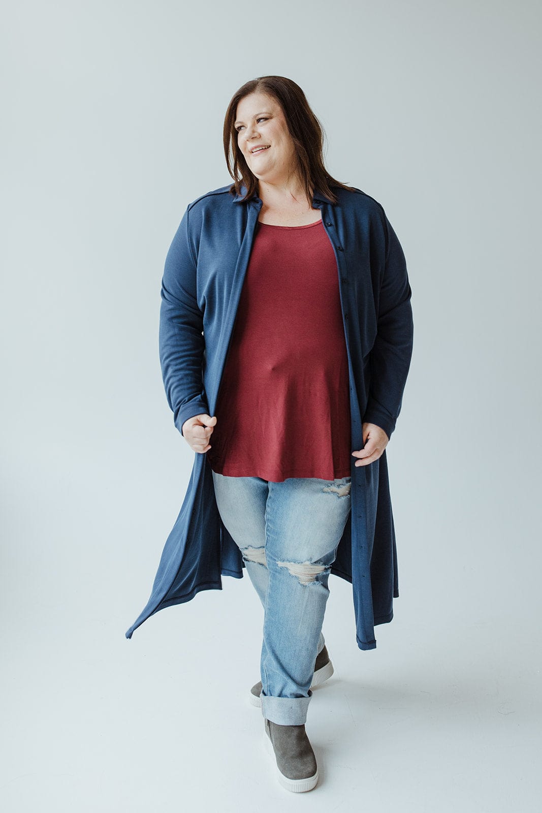 BUTTON - UP SHIRT DRESS IN DARK NAVY - Love Marlow