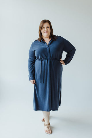 BUTTON - UP SHIRT DRESS IN DARK NAVY - Love Marlow