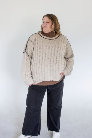 Cable Knit Oversized Pullover Sweater – Taupe - Love Marlow
