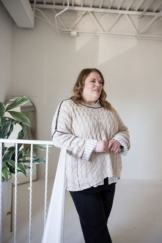 Cable Knit Oversized Pullover Sweater – Taupe - Love Marlow