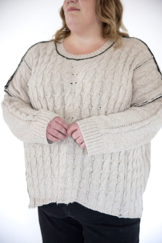 Cable Knit Oversized Pullover Sweater – Taupe - Love Marlow
