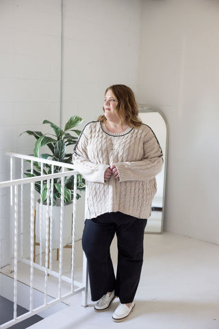 Cable Knit Oversized Pullover Sweater – Taupe - Love Marlow