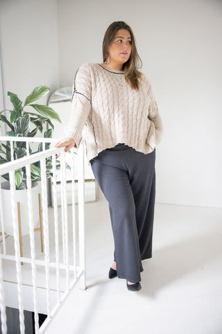 Cable Knit Oversized Pullover Sweater – Taupe - Love Marlow