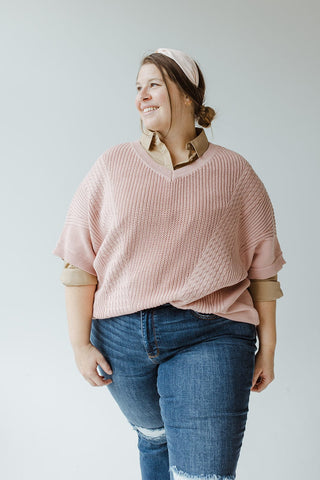 CABLE KNIT SHORT SLEEVE SWEATER - Love Marlow