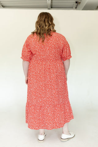 Caliente Floral Button - Front Tiered Midi Dress - Love Marlow