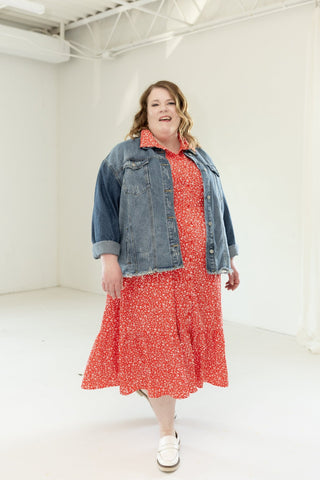 Caliente Floral Button - Front Tiered Midi Dress - Love Marlow