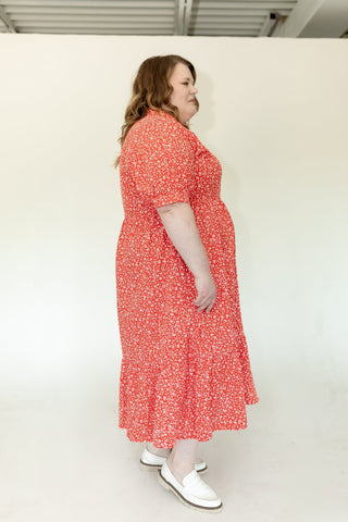 Caliente Floral Button - Front Tiered Midi Dress - Love Marlow
