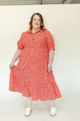 Caliente Floral Button - Front Tiered Midi Dress - Love Marlow