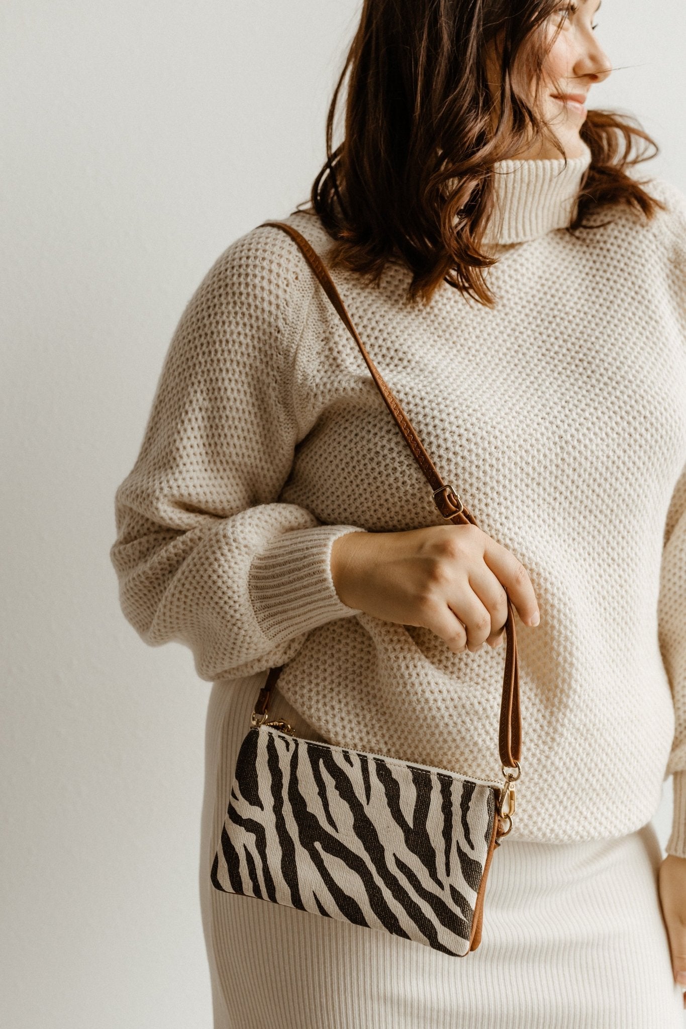 CANVAS ZEBRA CLUTCH WITH FAUX LEATHER - Love Marlow