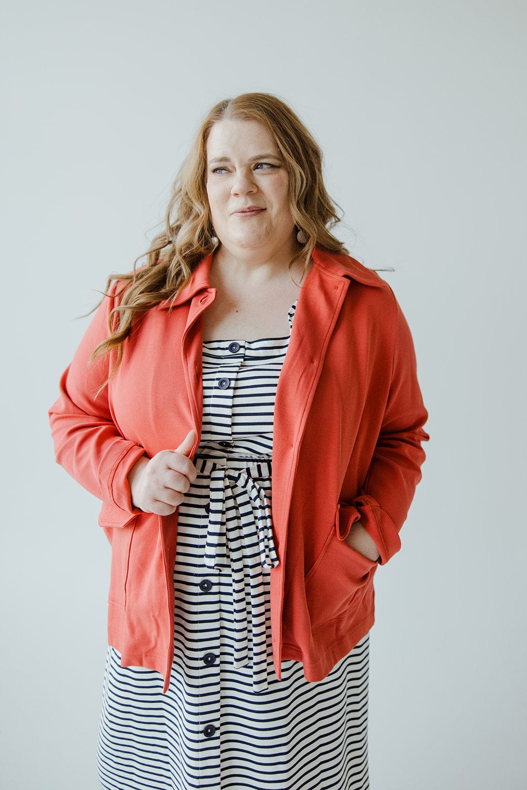CASUAL KNIT JACKET IN DEEP SEA CORAL - Love Marlow