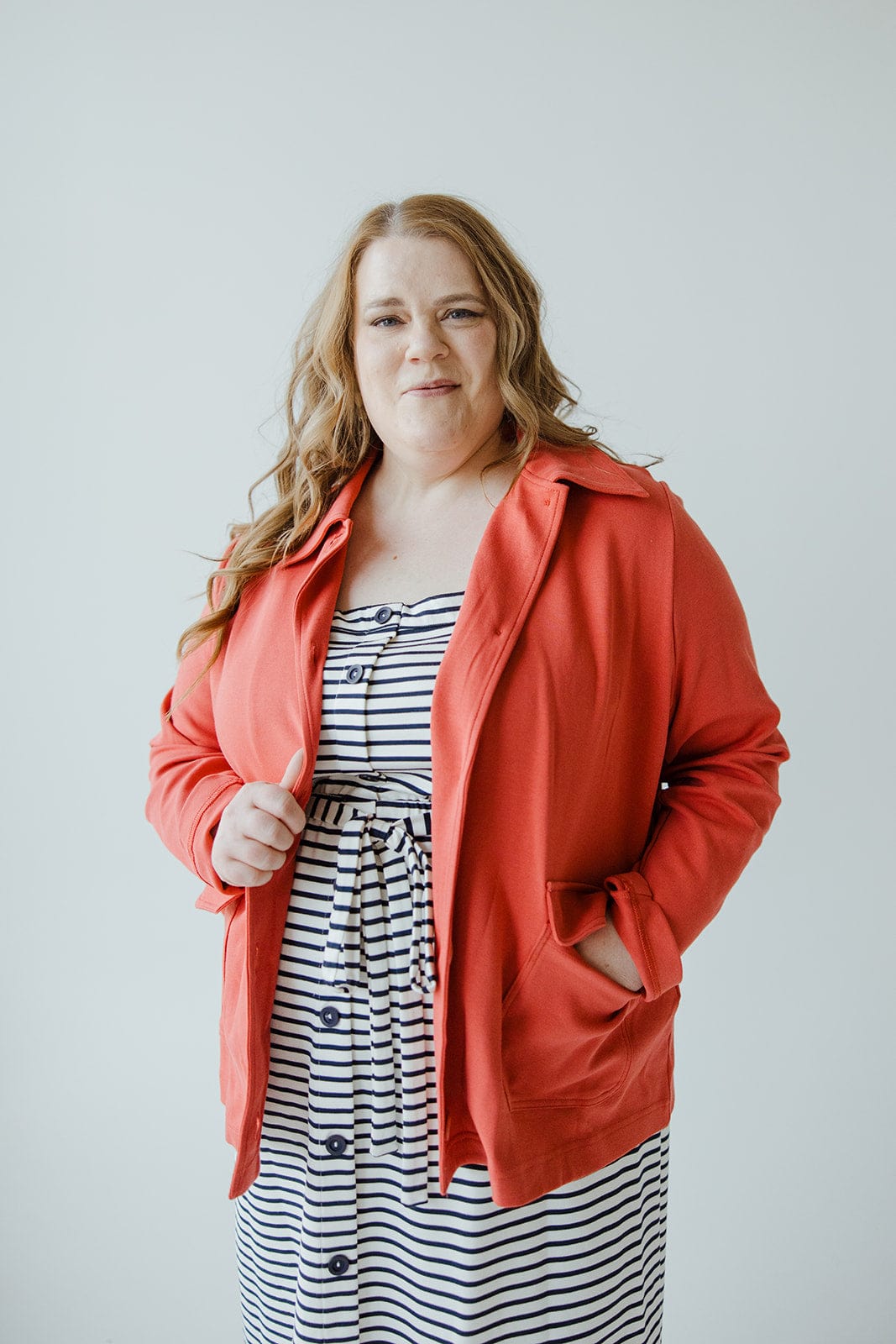 CASUAL KNIT JACKET IN DEEP SEA CORAL - Love Marlow