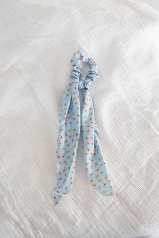 Chambray Blue Floral Bow Scrunchie – Versatile Hair Tie & Ponytail Holder - Love Marlow