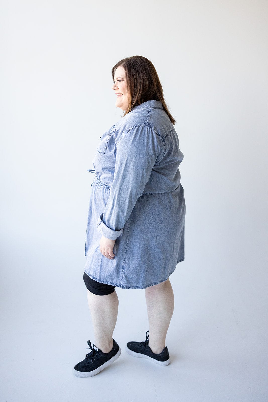 CHAMBRAY SHIRTDRESS WITH DRAWSTRING WAIST - 3x - Love Marlow