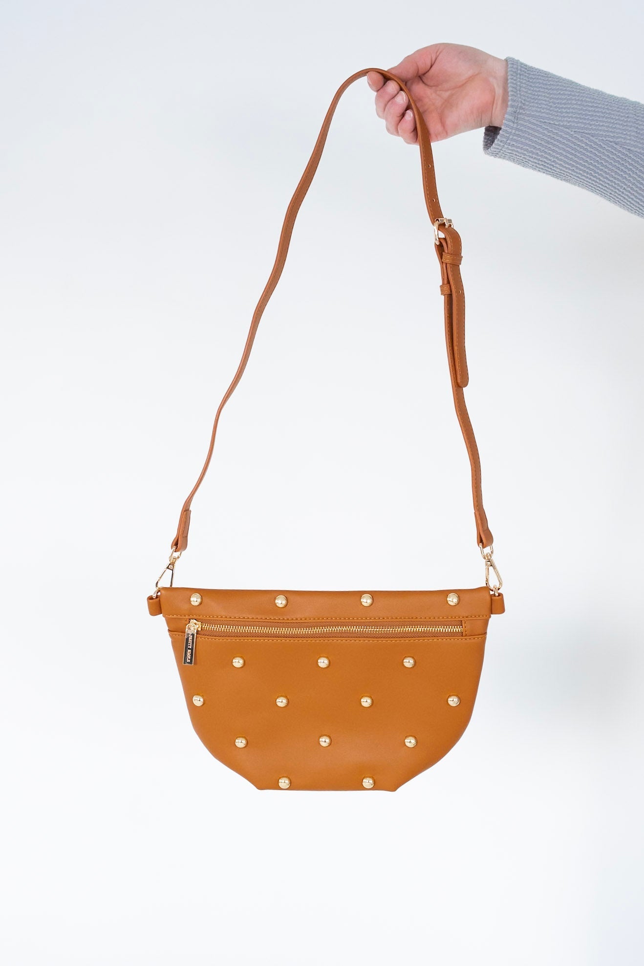 Chic Gold Studded Bum Bag in Brown - Love Marlow