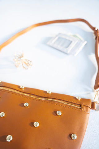 Chic Gold Studded Bum Bag in Brown - Love Marlow