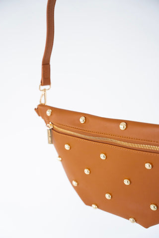 Chic Gold Studded Bum Bag in Brown - Love Marlow