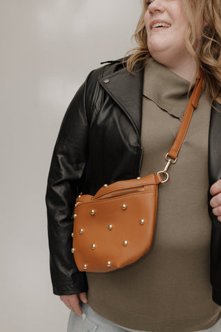 Chic Gold Studded Bum Bag in Brown - Love Marlow
