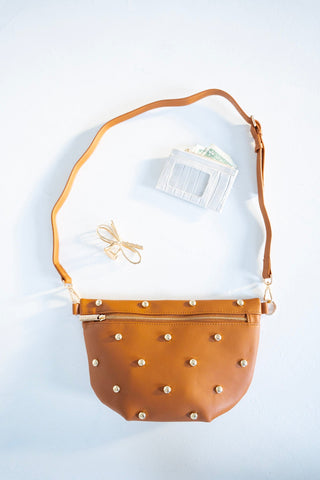 Chic Gold Studded Bum Bag in Brown - Love Marlow