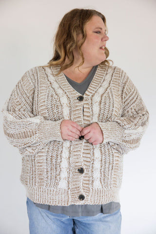 Chunky Cable Cardigan – Oatmeal | Brown Mix - Love Marlow