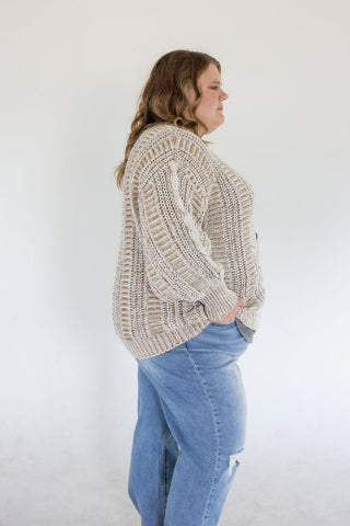 Chunky Cable Cardigan – Oatmeal | Brown Mix - Love Marlow