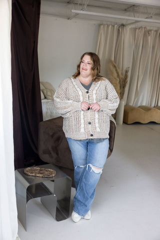 Chunky Cable Cardigan – Oatmeal | Brown Mix - Love Marlow