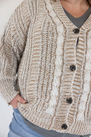 Chunky Cable Cardigan – Oatmeal | Brown Mix - Love Marlow