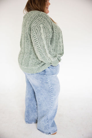 Chunky Cable Cardigan – Olive | Hunter Mix - Love Marlow