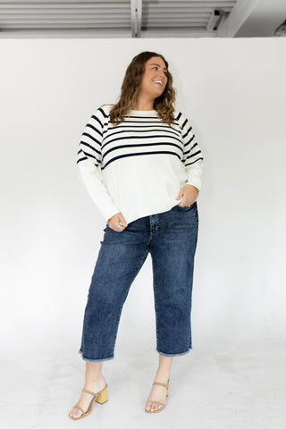 Classic Breton Stripe Button Shoulder Sweater – Navy & Ivory - Love Marlow