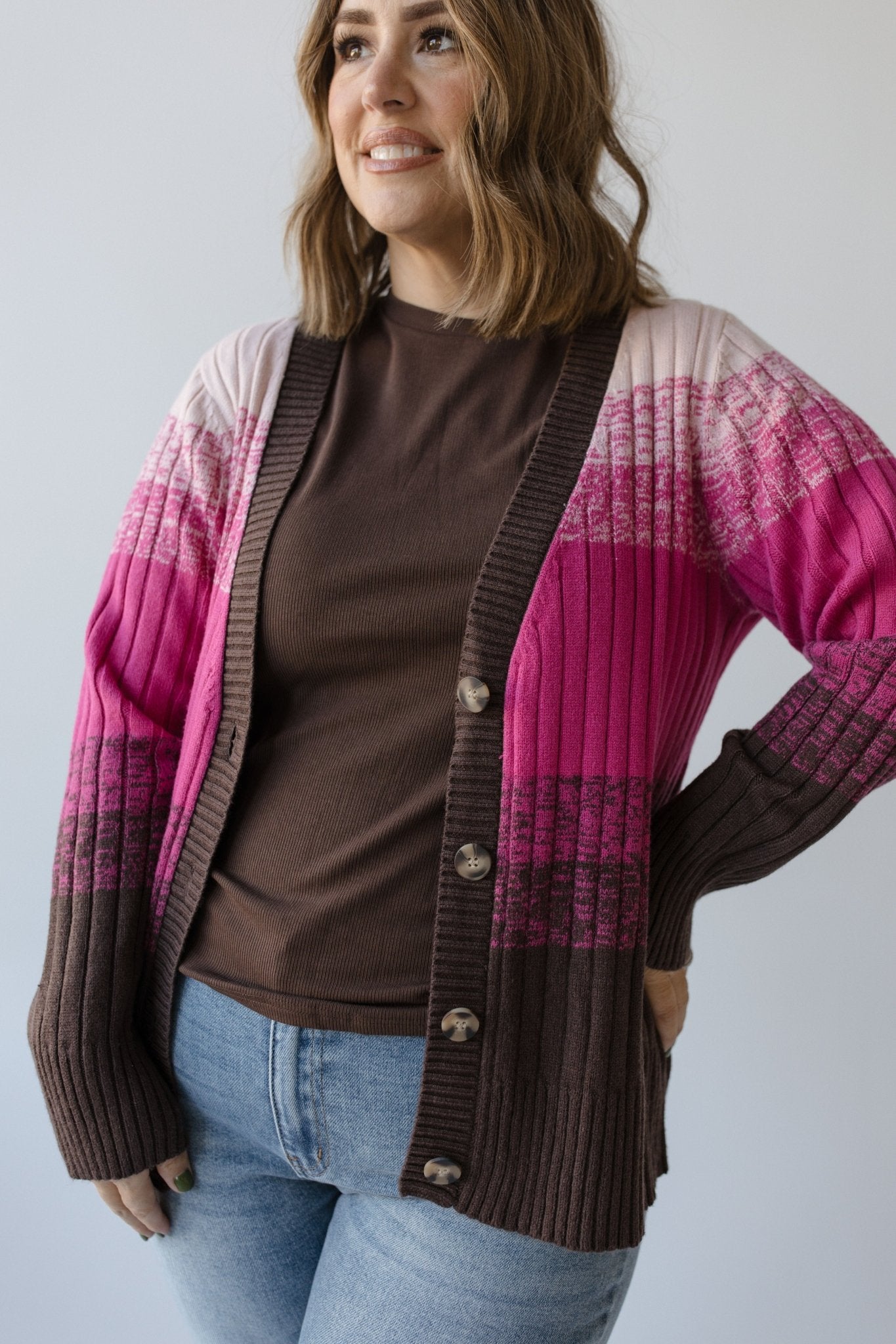 CLASSIC CARDIGAN WITH COLOR FADE IN PINK - Love Marlow