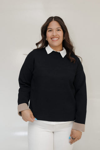 CLASSIC CREW NECK SWEATER WITH CUFF DETAIL IN DEEP NAVY - Love Marlow