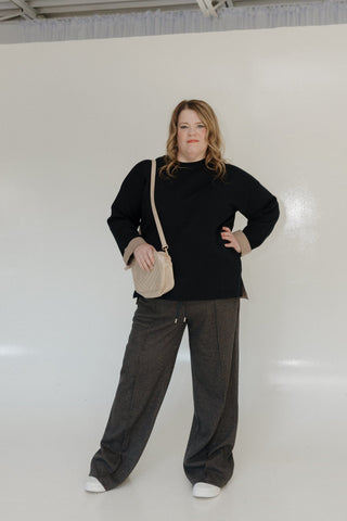 CLASSIC CREW NECK SWEATER WITH CUFF DETAIL IN DEEP NAVY - Love Marlow