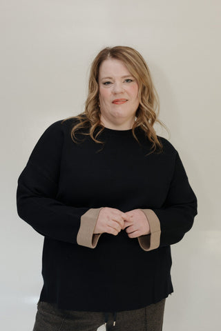 CLASSIC CREW NECK SWEATER WITH CUFF DETAIL IN DEEP NAVY - Love Marlow