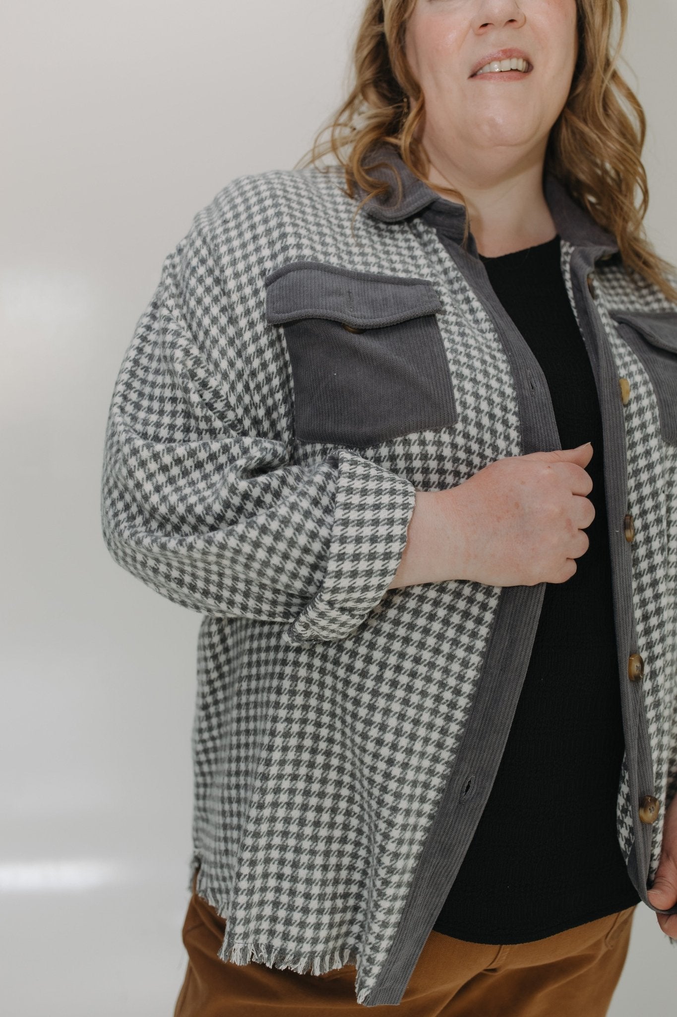 CLASSIC HOUNDSTOOTH PATTERN CORDUROY JACKET - Love Marlow