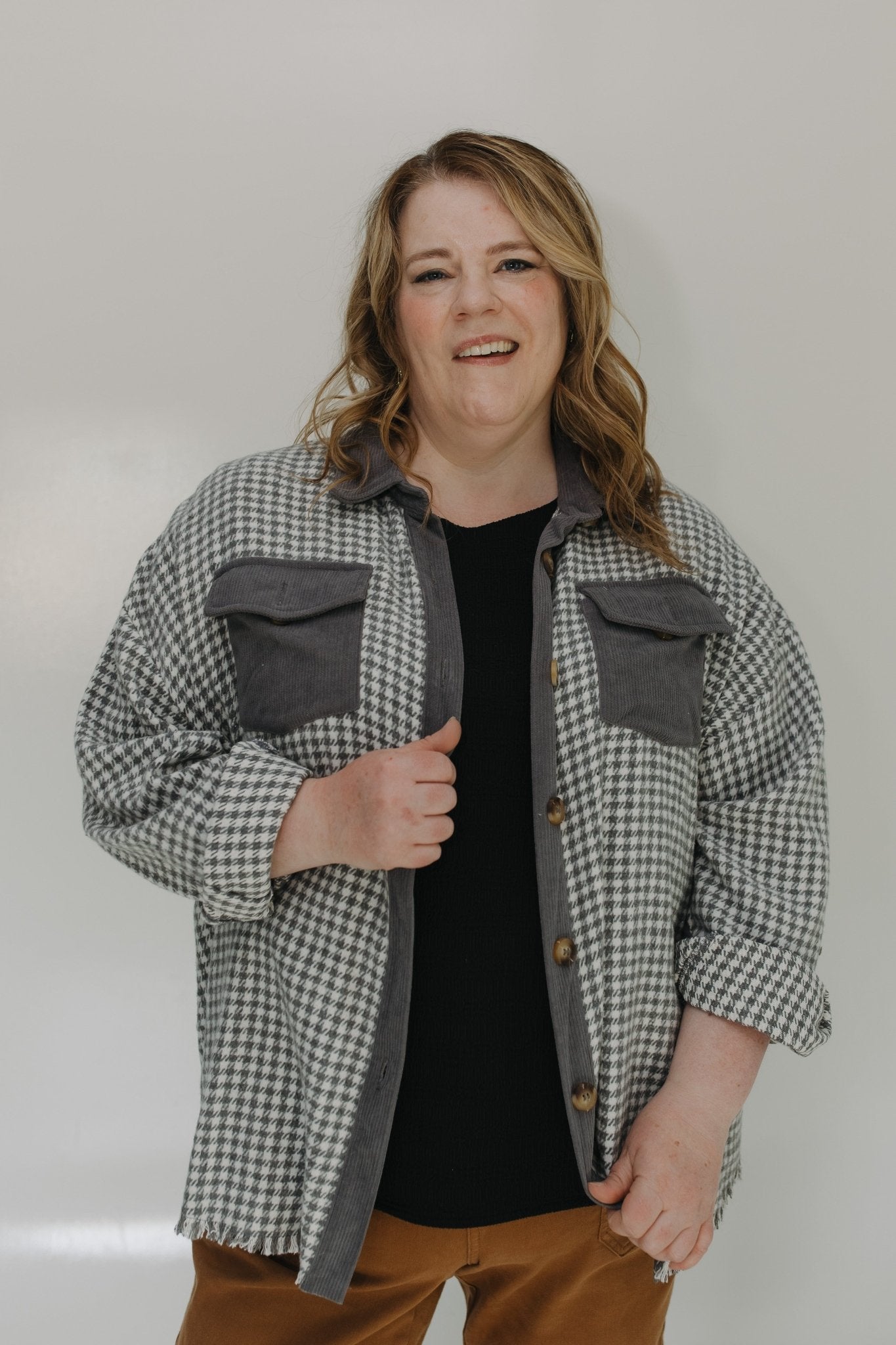 CLASSIC HOUNDSTOOTH PATTERN CORDUROY JACKET - Love Marlow