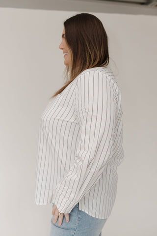 Classic Relaxed Striped Poplin Button Down - Off White | Black - Love Marlow