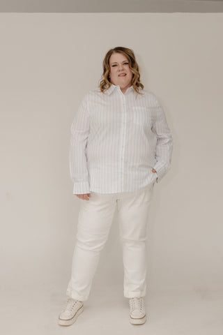 Classic Relaxed Striped Poplin Button Down - Off White | Classic Blue - Love Marlow