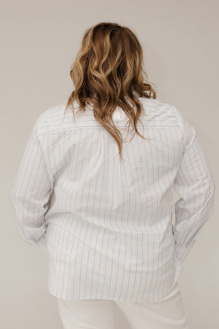 Classic Relaxed Striped Poplin Button Down - Off White | Classic Blue - Love Marlow