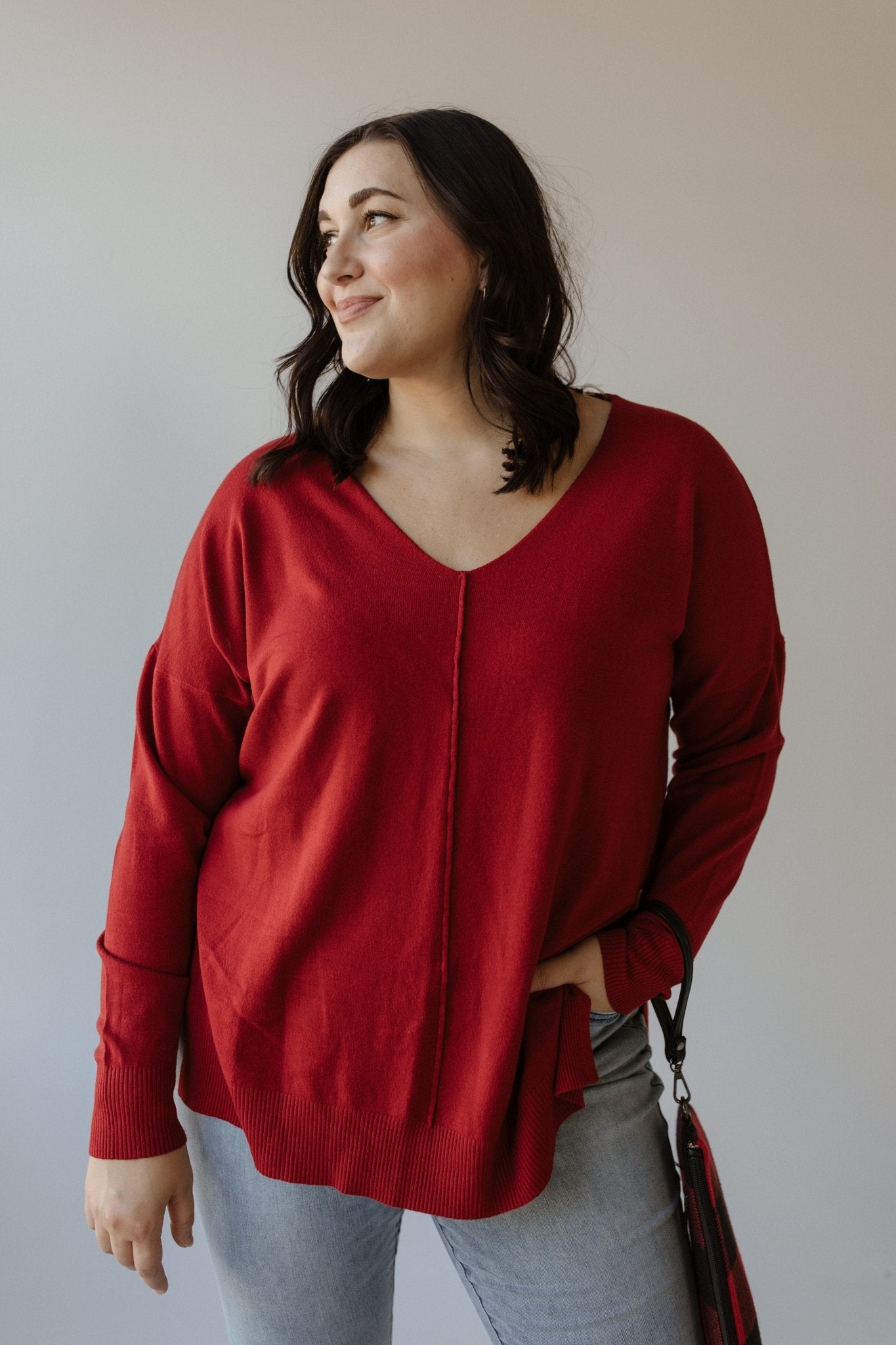 CLASSIC SPLIT HEM SWEATER WITH SEAM DETAIL IN CANDY - 1x - Love Marlow